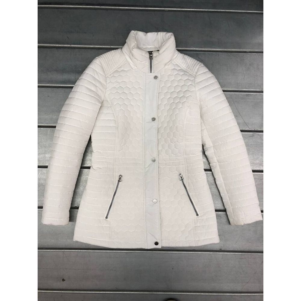 Andrew Marc Light Puffer Jacket Womens XS White Honeycomb Quilted Full Zip Lined